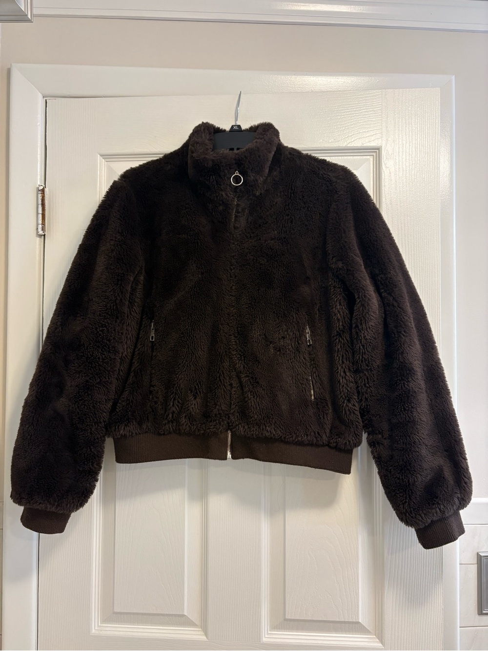 Ambiance Women’s Plush Puffer Jacket - Dark Brown size Large